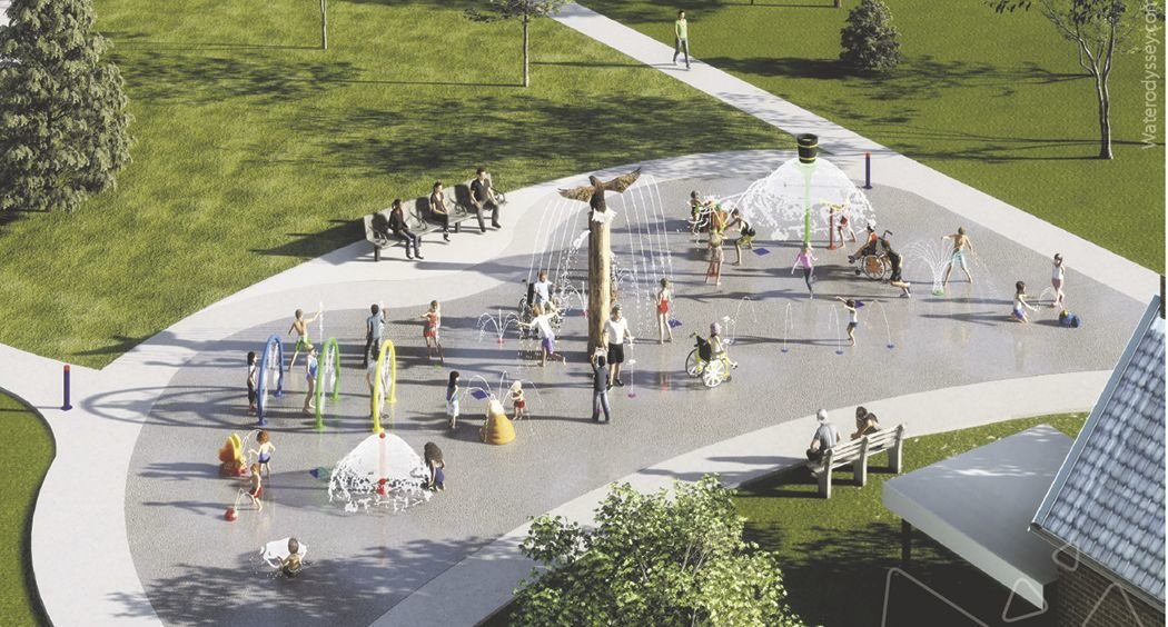 This rendering shows the different features that will be included in the new splash pad being constructed at Yelm City Park.