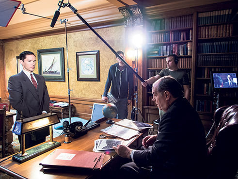 Filming on the award-winning movie "The Maury Island Incident" includes this scene with an actor portraying FBI Director J. Edgar Hoover.