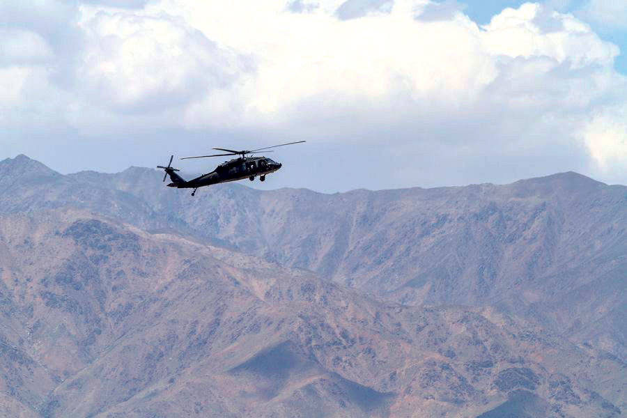 A U.S. Army UH-60 Black Hawk helicopter departs for a mission at Bagram Airfield, Afghanistan, July 6, 2017. A crash in Afghanistan of a similar Black Hawk helicopter took the life of a Joint Base Lewis-McChord soldier last Friday.