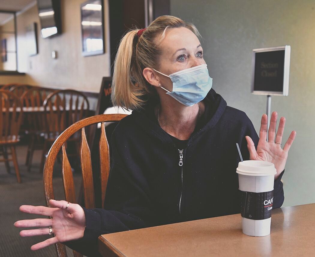 Dennise Butler, 49, co-owner of Mr. Dougs Family Restaurant in Yelm, discusses on Tuesday, Nov. 24, how the COVID-19 business restrictions that prohibit indoor restaurant seating have affected her business.