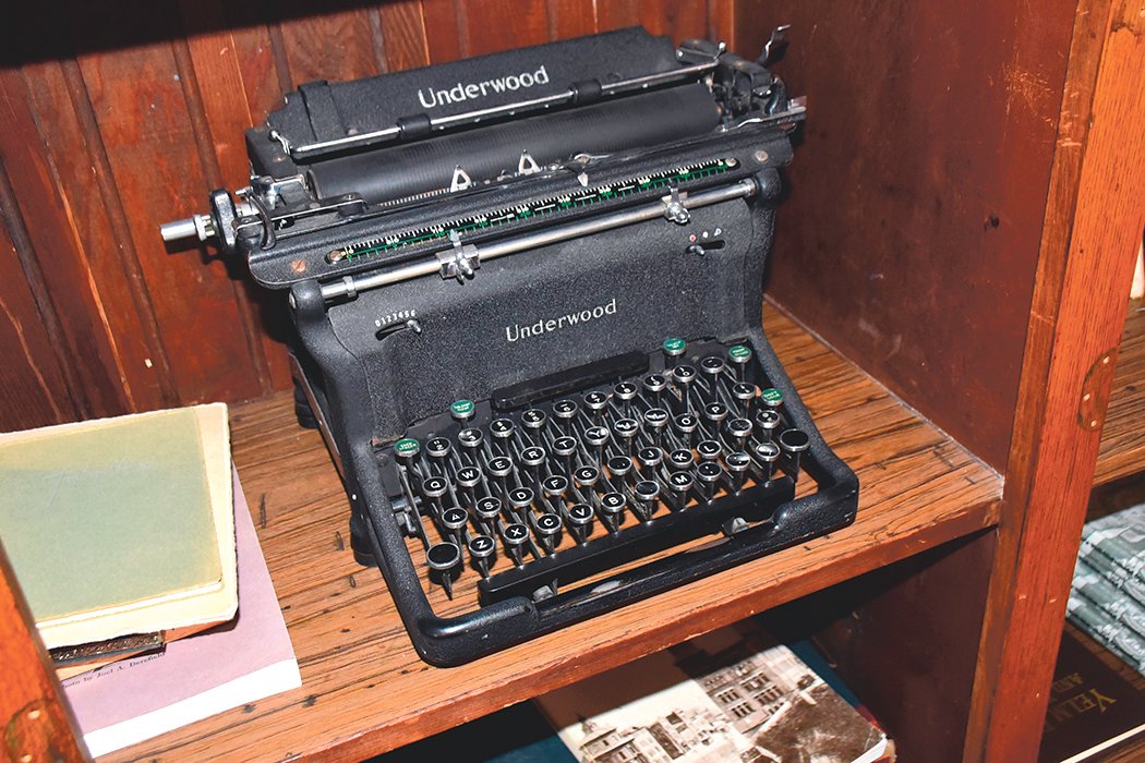A typewriter is displayed at the Yelm Prairie Historical Museum.