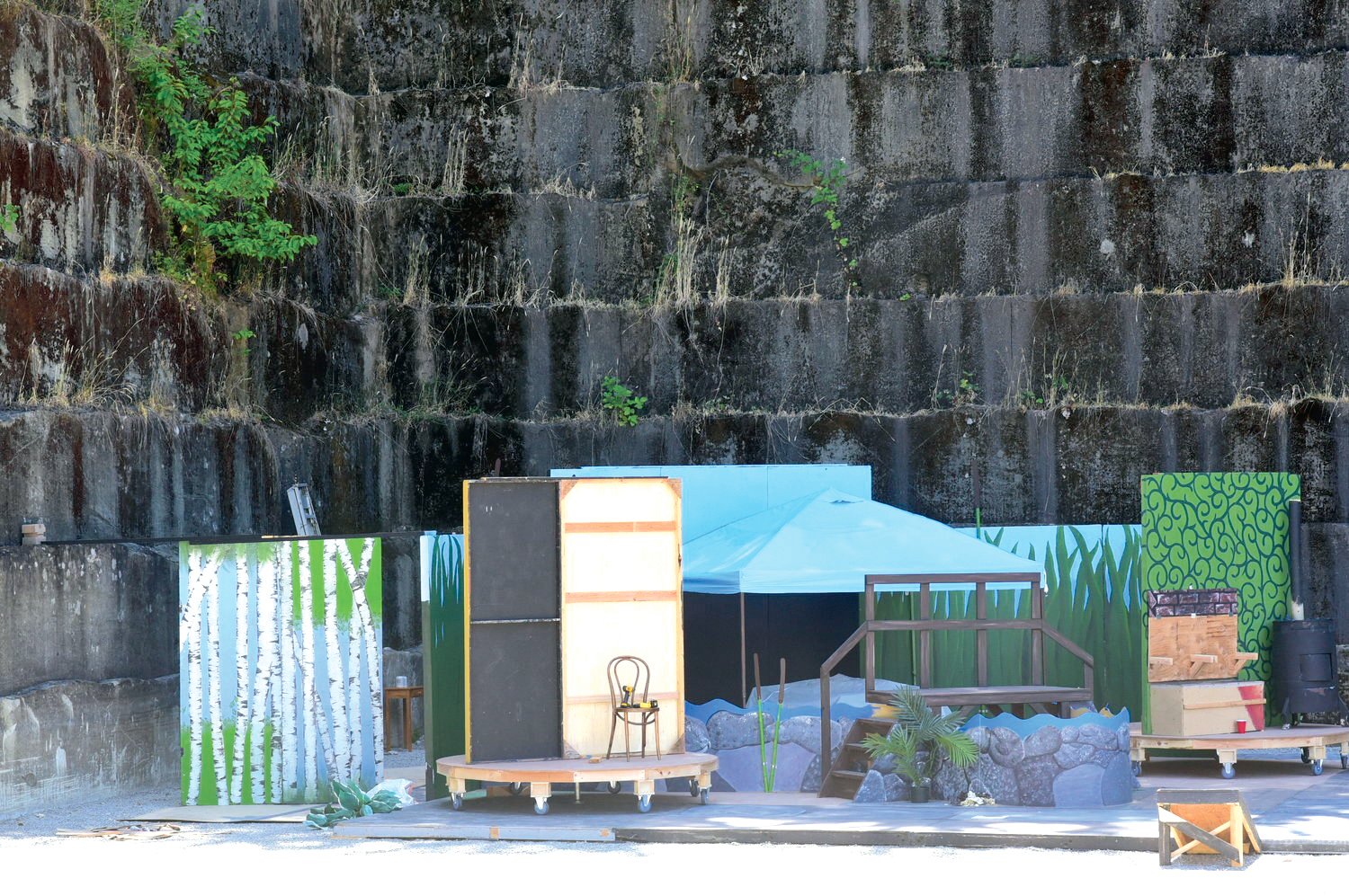 The set for the Tenino Young-at-Heart Theatre's performance of "A Year With Frog and Toad" sits inside the Tenino Quarry Pool.