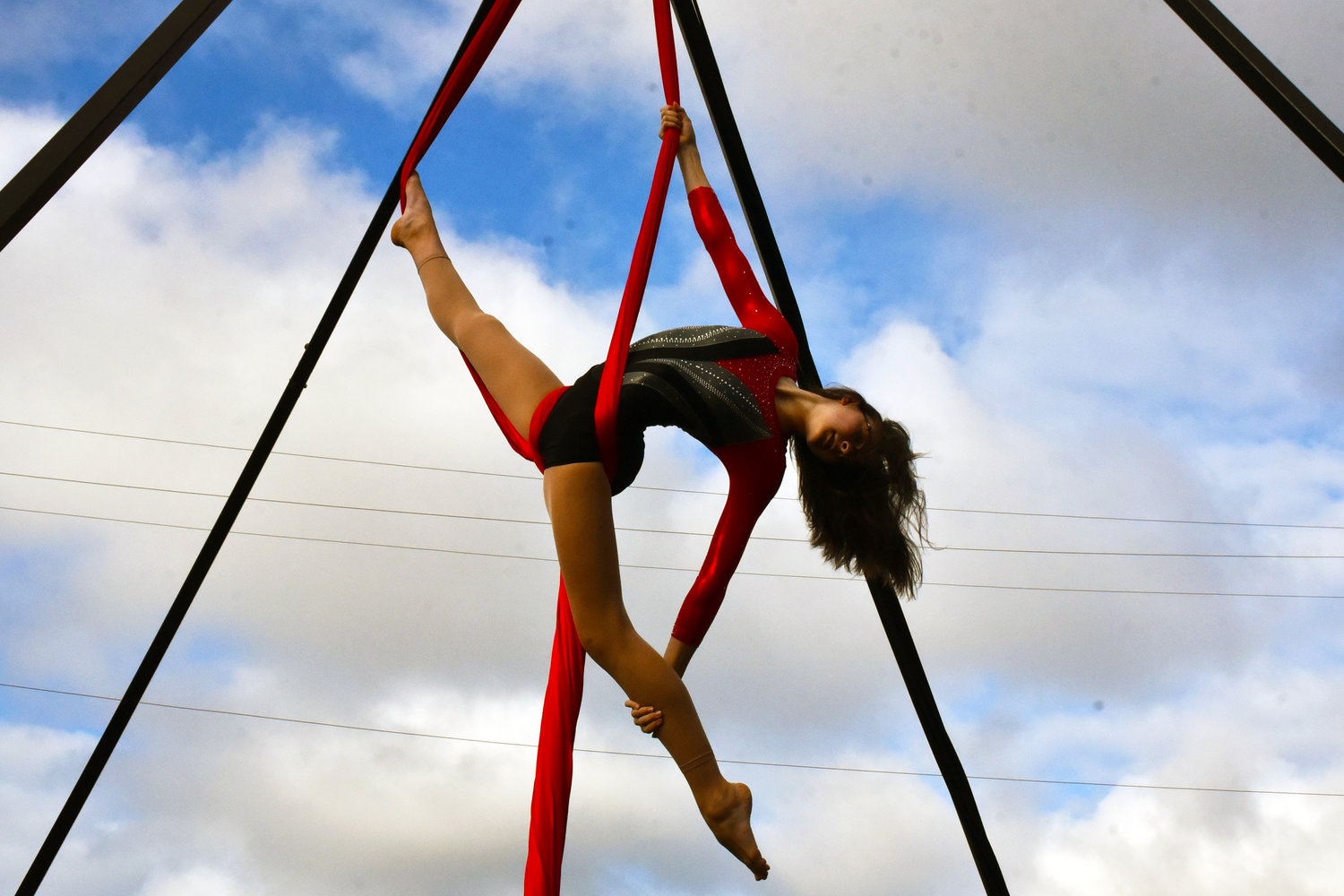 Bailey Sowers, 15, performs on the aerial silks.
