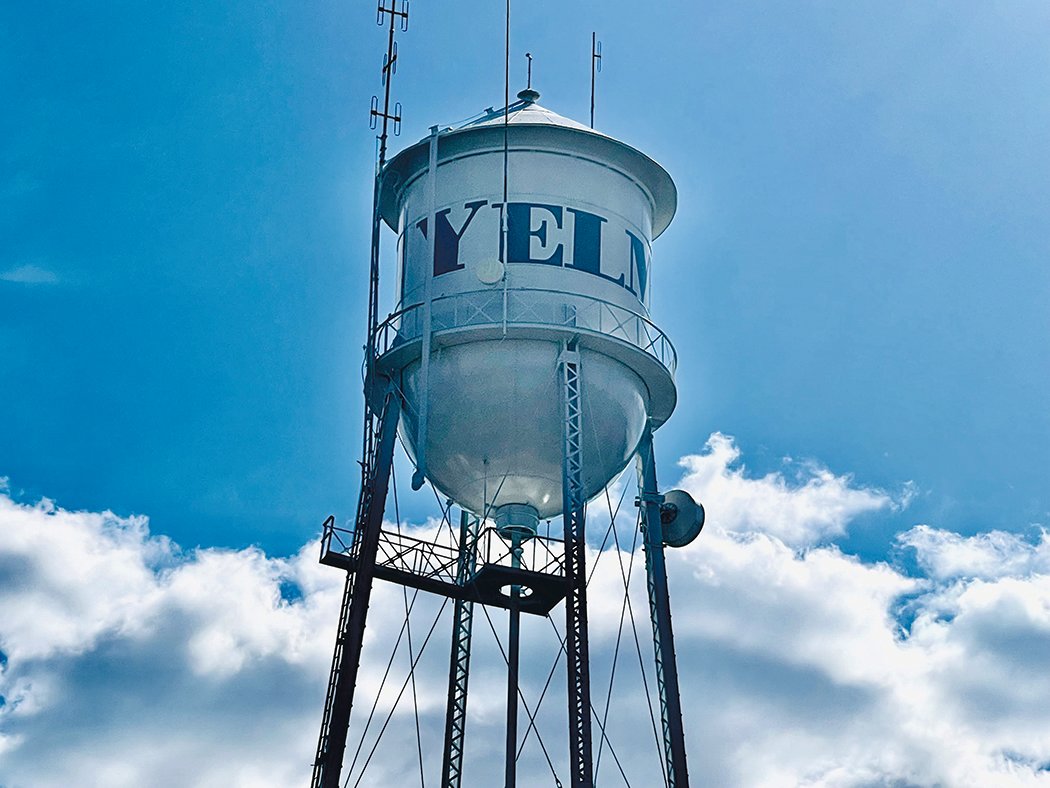 The water tower in Yelm is pictured.
