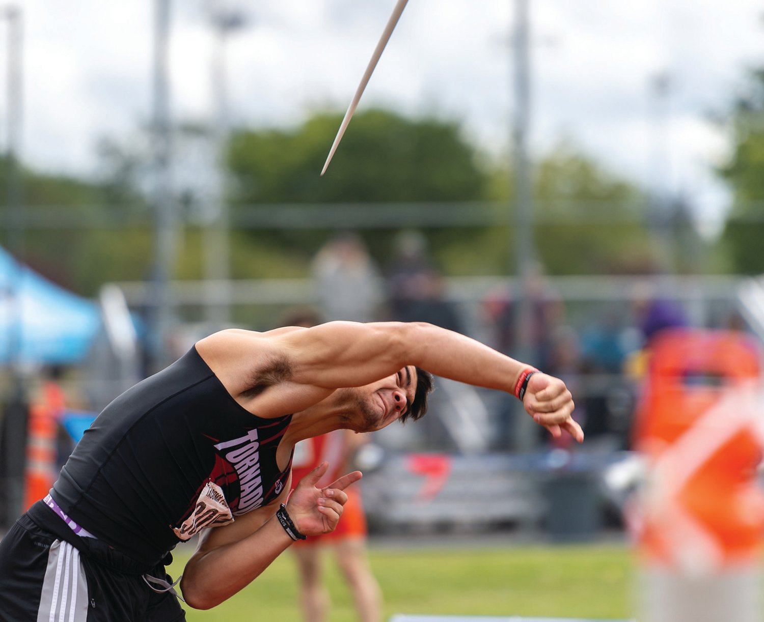 Yelm's Brayden Plant launches an attempt in the 3A Boys Javelin at the 4A/3A/2A State Track and Field Championships on Friday, May 27, 2022, at Mount Tahoma High School in Tacoma.