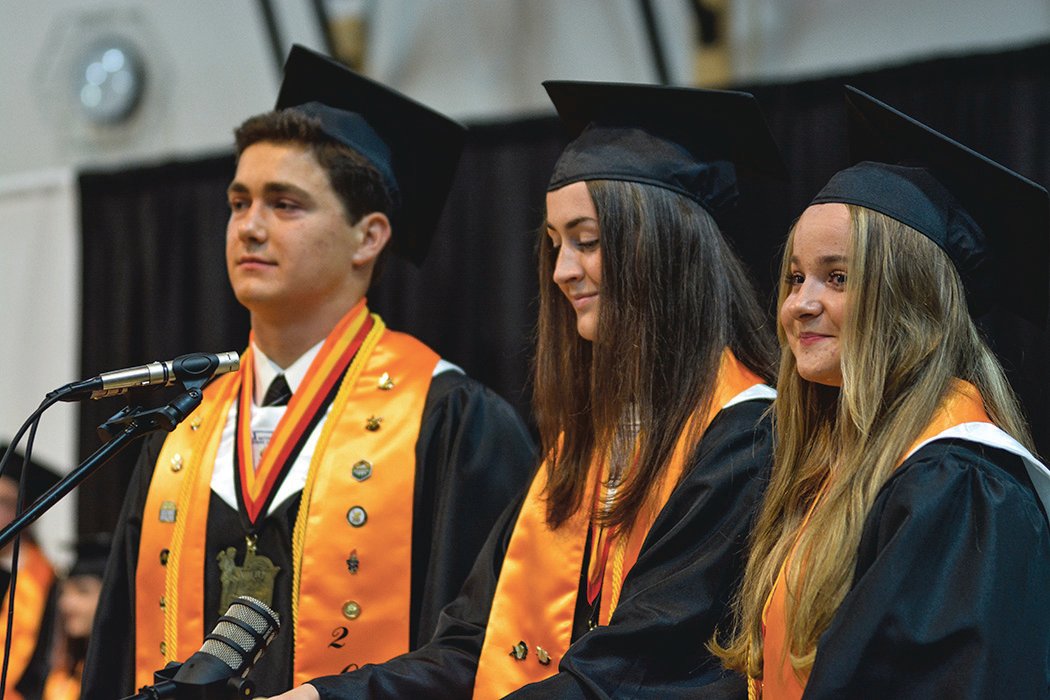 Co-valedictorians Jeremiah Nubbe, Faith Boesch and Selena Niemi address those in attendance at the graduation ceremony on June 10.