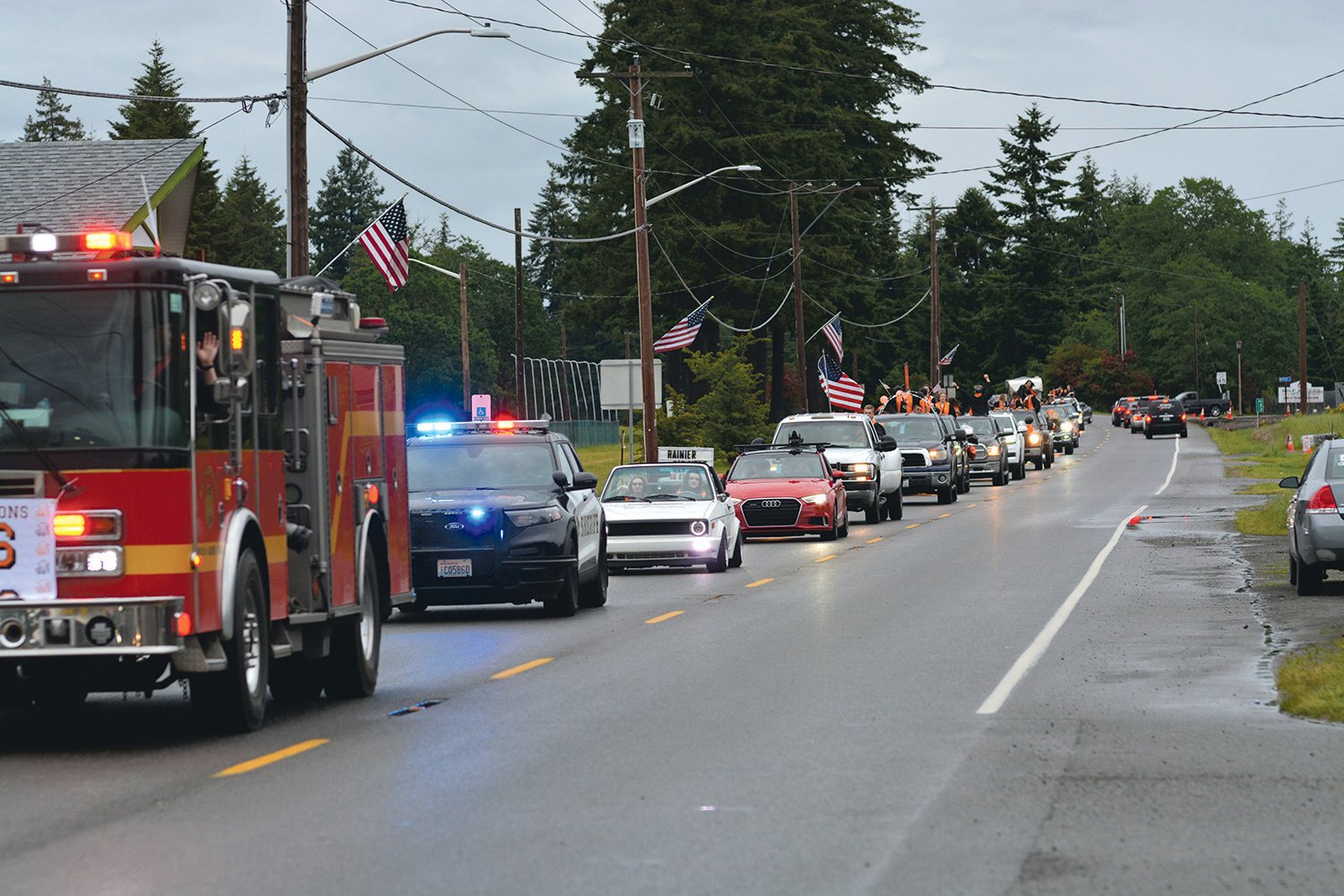 The Rainier graduation parade was led by a firetruck and a police car on Friday, June 10. The parade took place after the commencement ceremony at Rainier High School.
