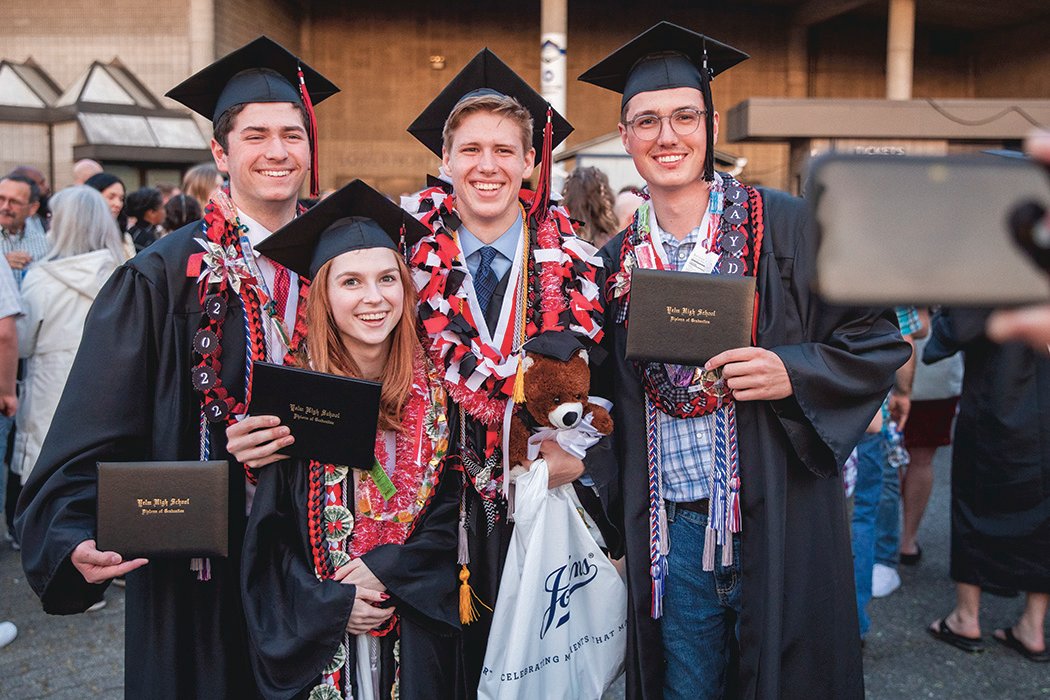 Students from Yelm High School display their diplomas following the graduation ceremony at the Tacoma Dome on June 16.