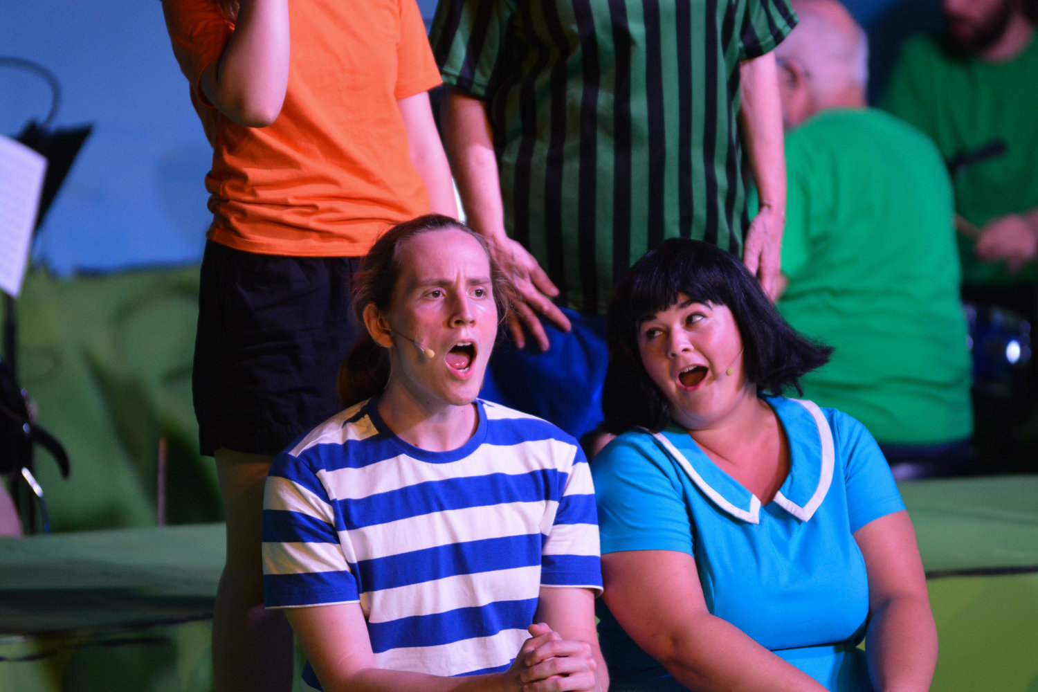 Actors portraying Schroeder and Lucy Van Pelt harmonize together during a song on Thursday, July 28.