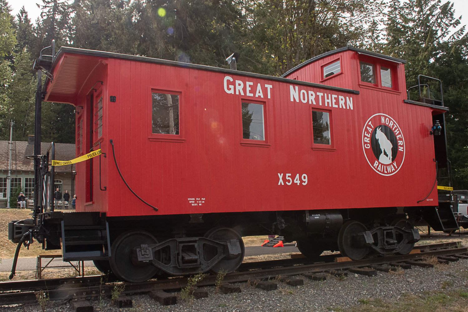 The fully restored 1923 Great Northern Railway caboose now stands in front of the Tenino Depot Museum.