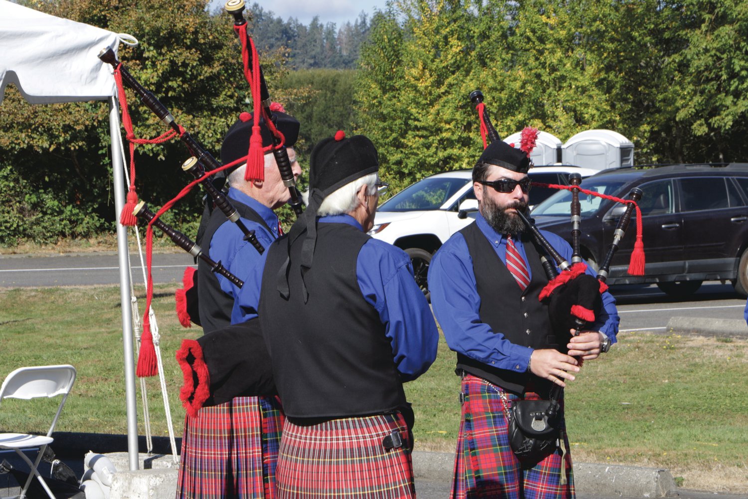The Olympia Highlanders group performs a song on the bagpipes during the Nisqually Watershed Festival on Sept. 24.