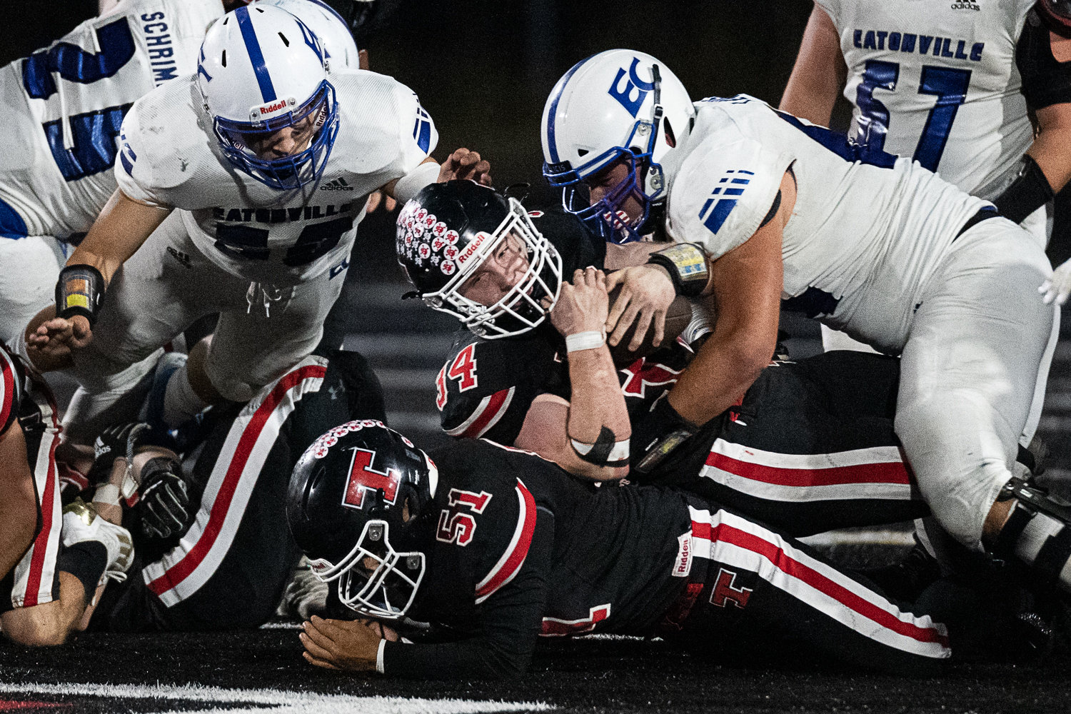 Tenino's Randy Marti fights for extra yards against Eatonville Sept. 30 on the Black Top.
