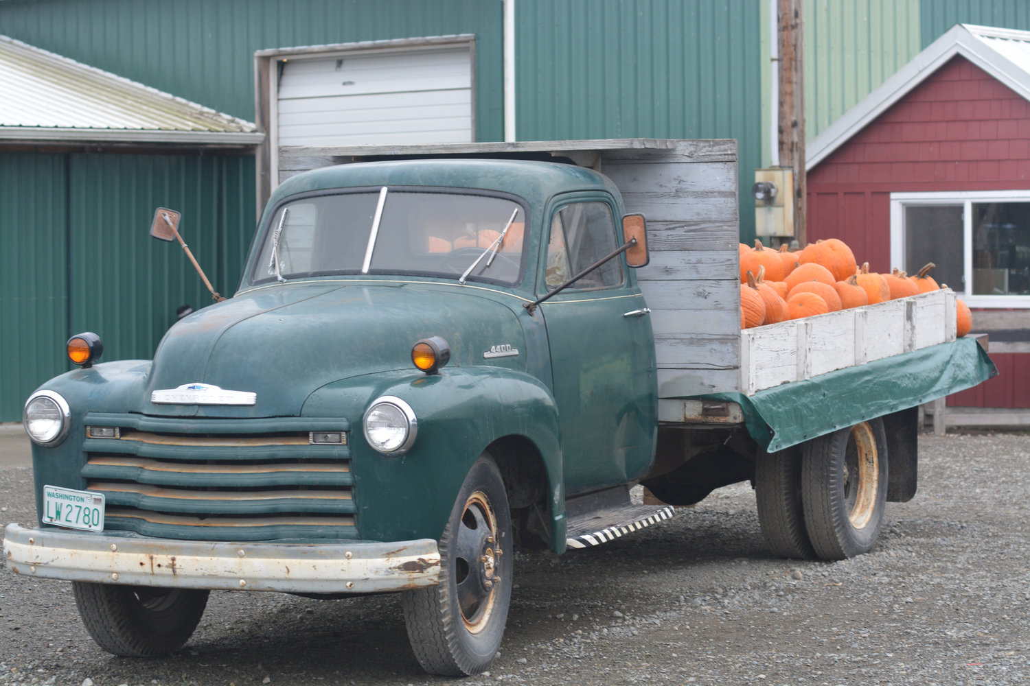An old truck filled with pumpkins sits at Schilter Family Farm.