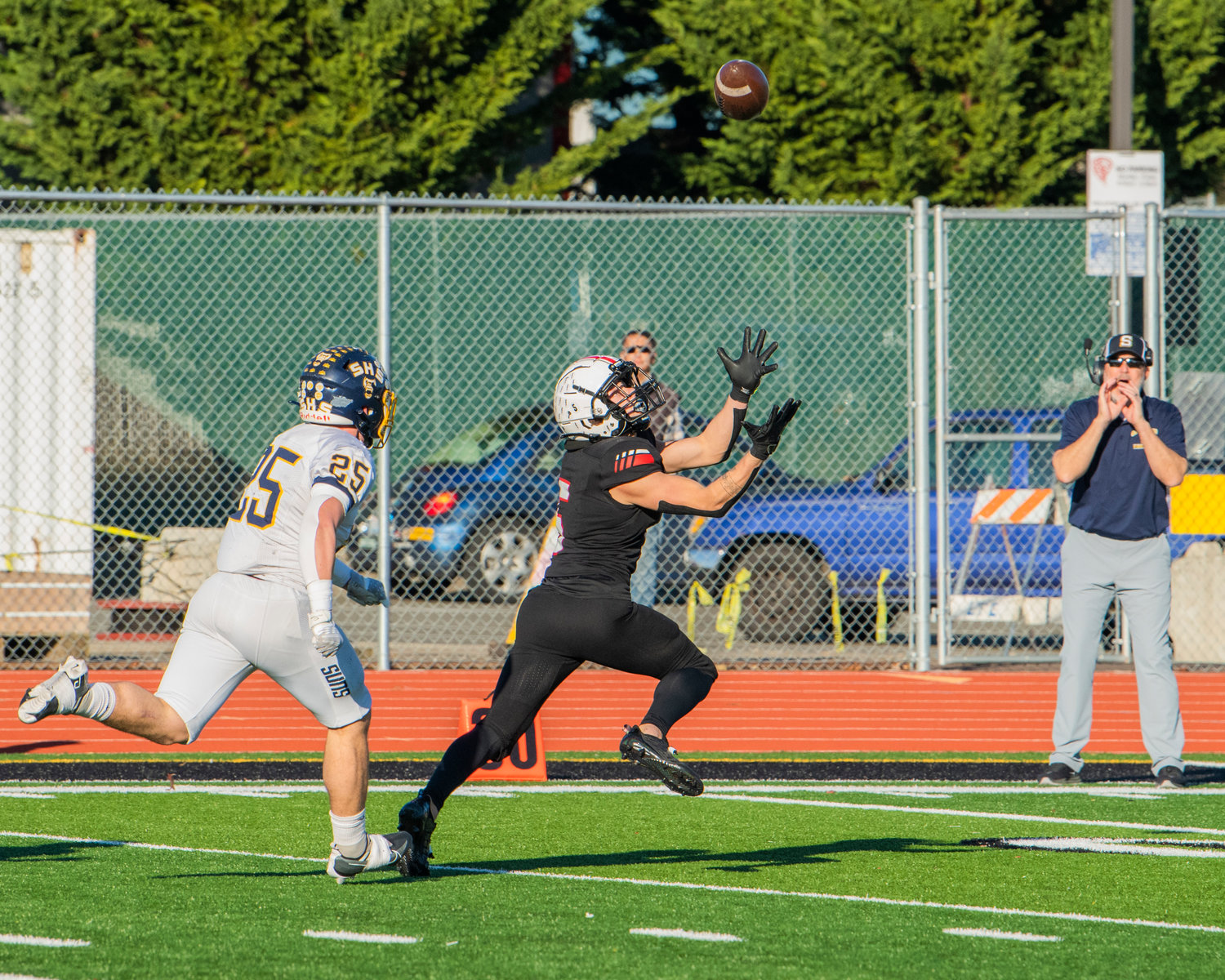 Yelm senior Kyler Ronquillo (5) makes a reception during a game against Southridge on Saturday.