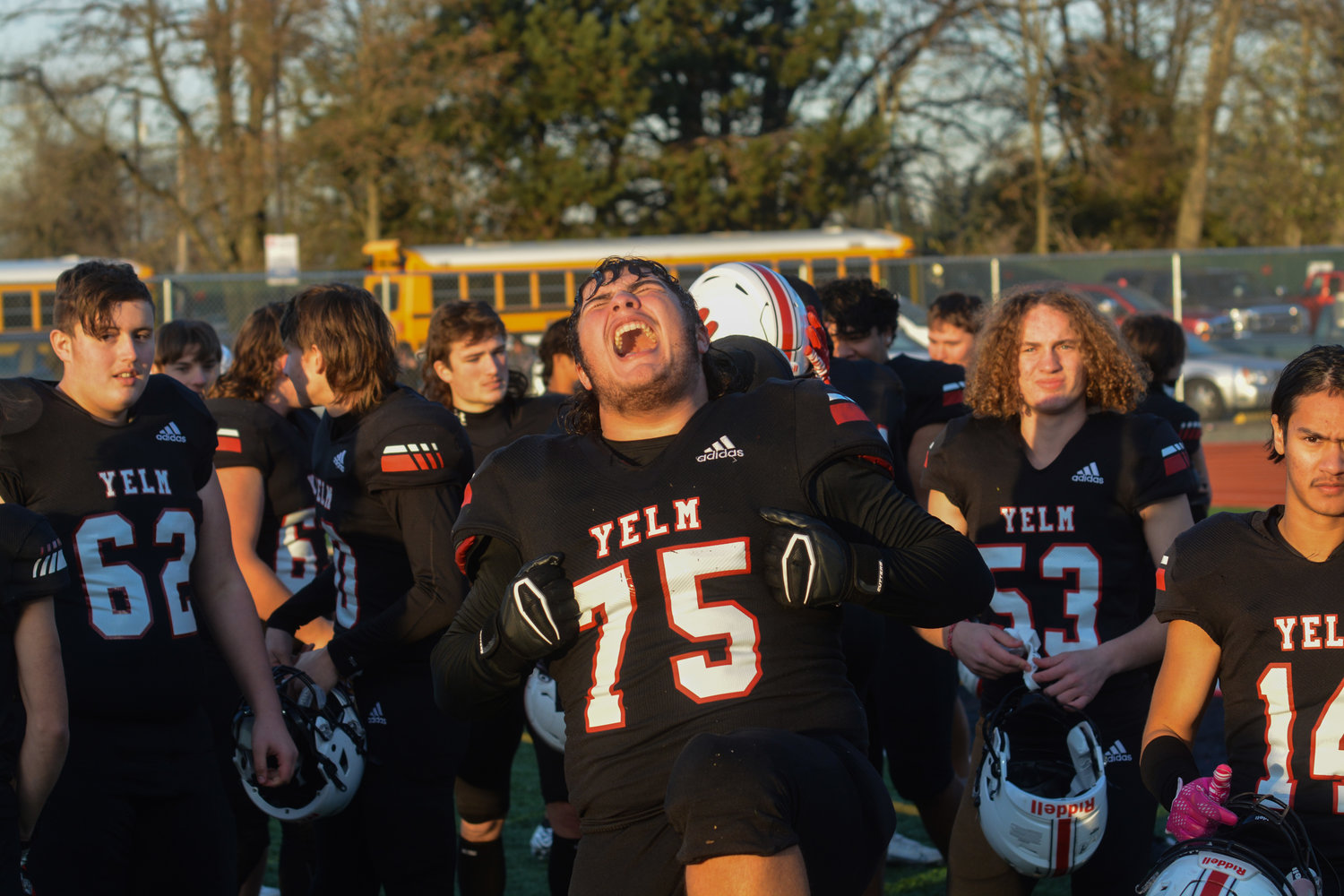 South Sound Conference Lineman of the Year Landen Barger celebrates after the Tornados defeat Kennewick, 36-27, on Nov. 19.