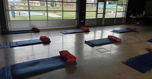 Mats are prepared at the Yelm Community Center in this photo provided by Love Abounds Here.
