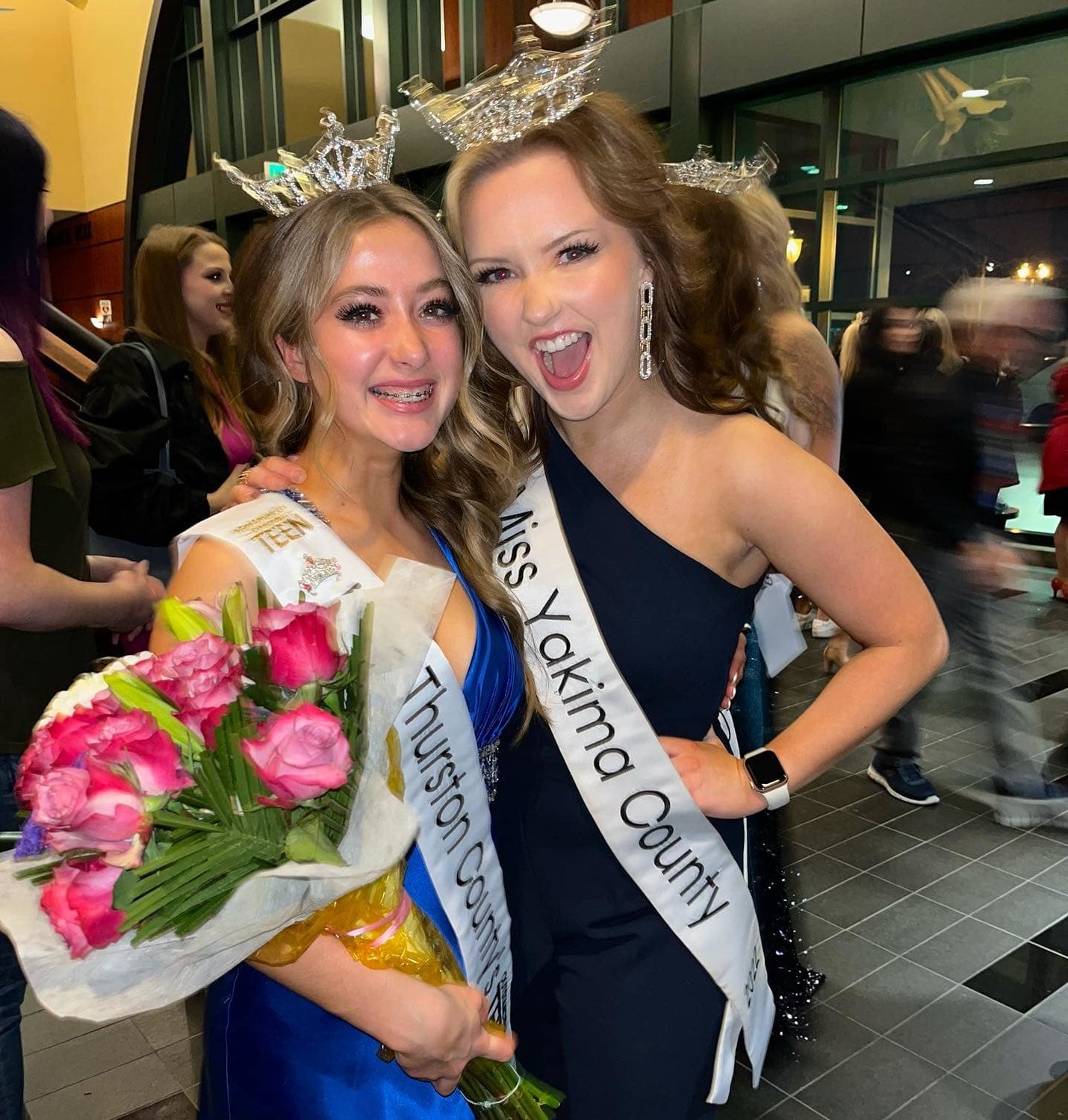 Charlease Hyder, of Yelm, was crowned Miss Thurston County’s Outstanding Teen. Hyder is pictured here with Miss Yakima County.