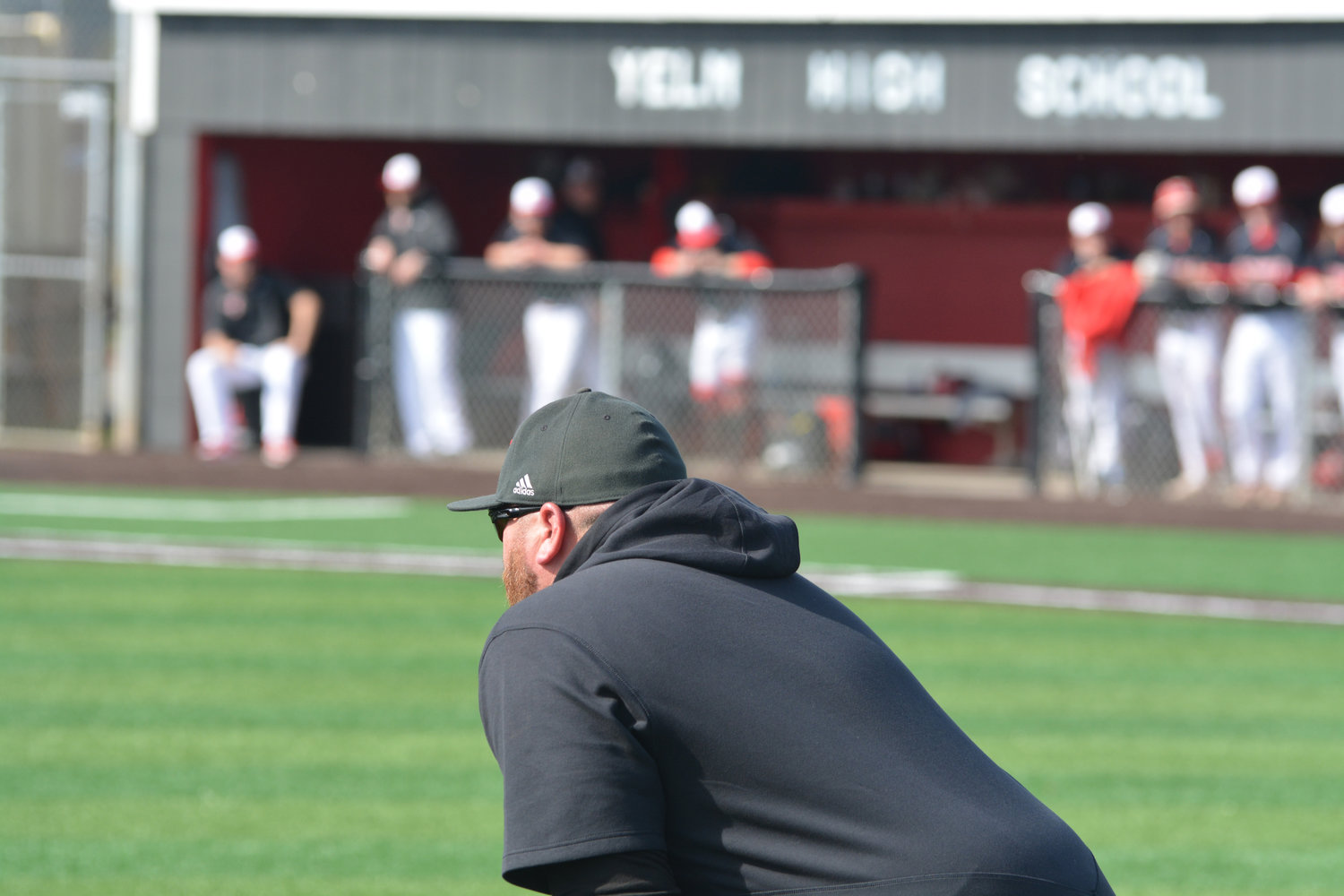 Yelm head coach Zach Miller watches his defense in a non-league contest against Steilacoom High School on March 17.