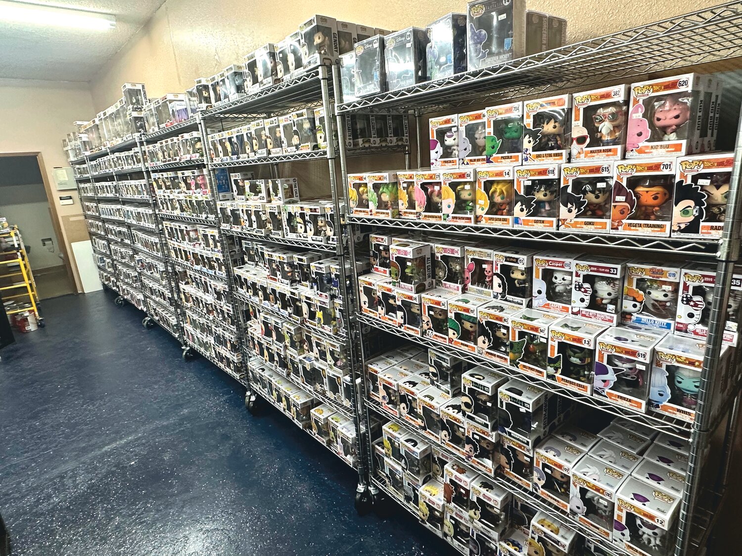 Shelves display a large selection of Funko Pop toys at Funtime Toys in Yelm.