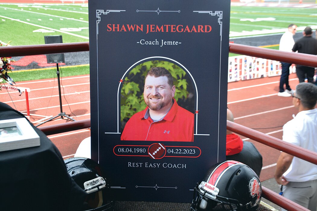 Shawn Jemtegaard is pictured at a memorial service that was held at Yelm High School on Sunday, May 21.
