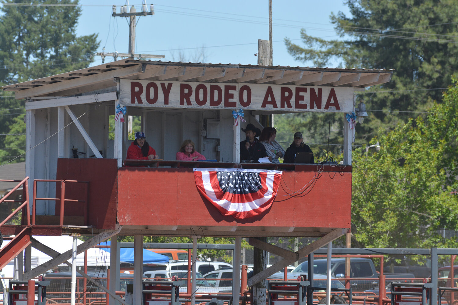A Roy Pioneer Rodeo announcer welcomes attendees to the 62nd annual event on Sunday, June 4.