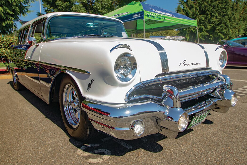 Owned by Tom Kelly of University Place and previously featured in the Nisqually Valley News, Kelly’s 1956 Pontiac Safari Wagon once again made an appearance at Yelm High School on Saturday, Sept. 9, for the Yelm FFA Alumni Association car show.