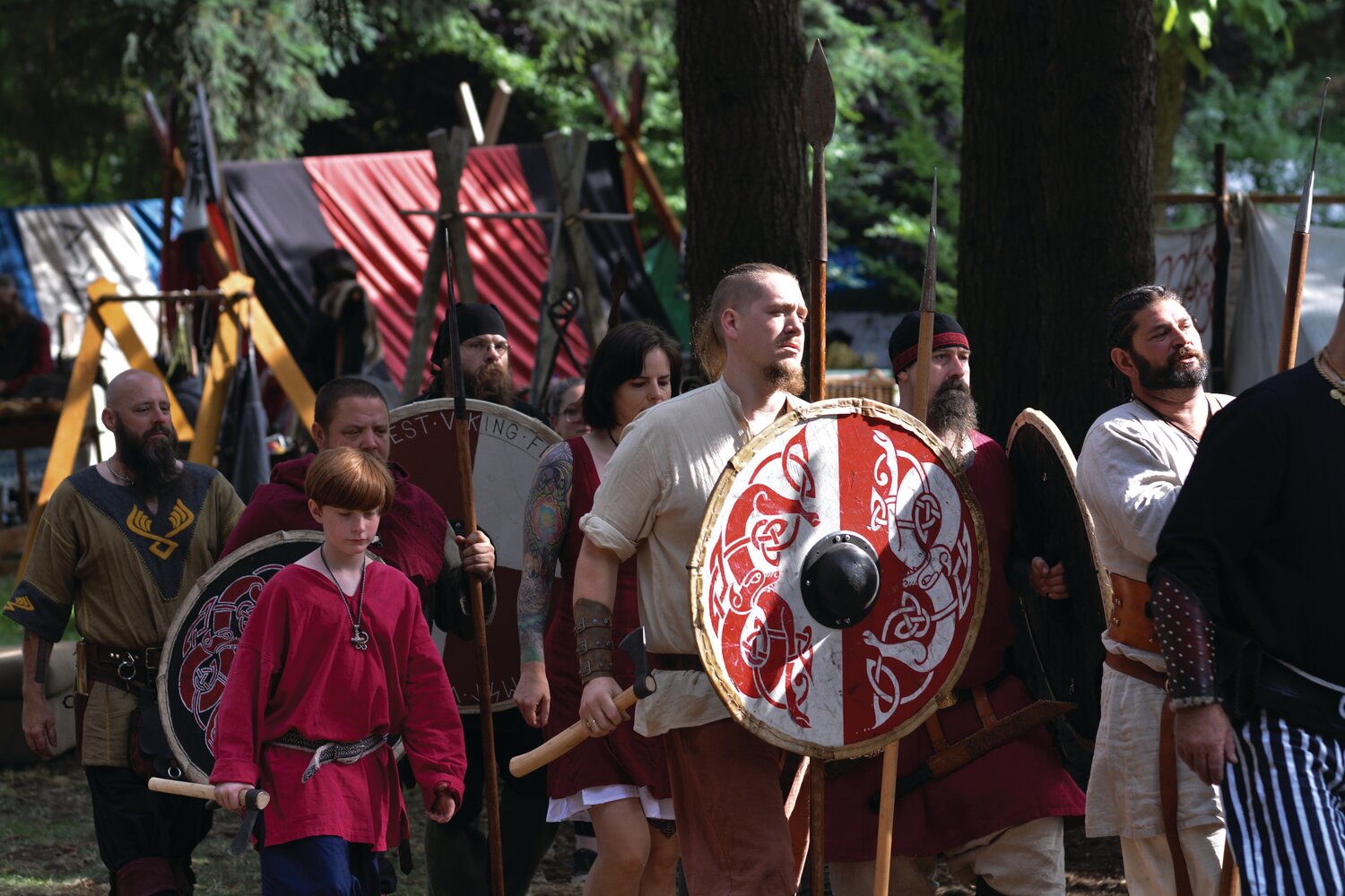 Vikings walk at Cochrane Park in Yelm on Sept. 10 at the Norse West Viking Festival.