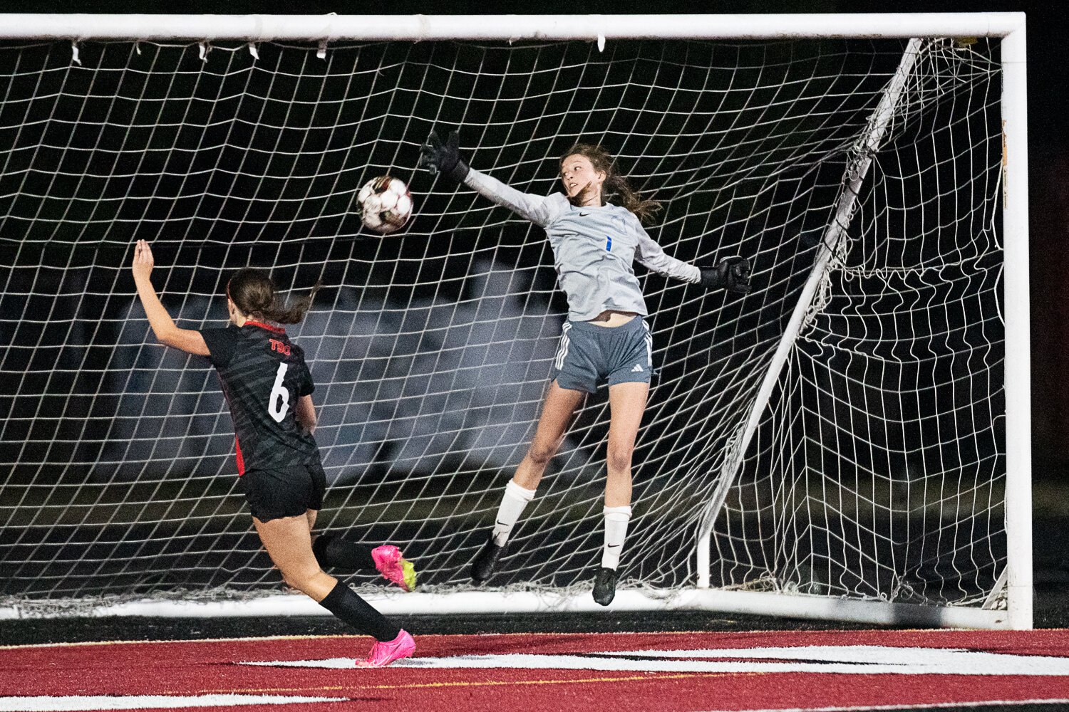Jordanne Moon makes a save in the second half of Adna's 0-0 draw at Tenino on Sept. 14.