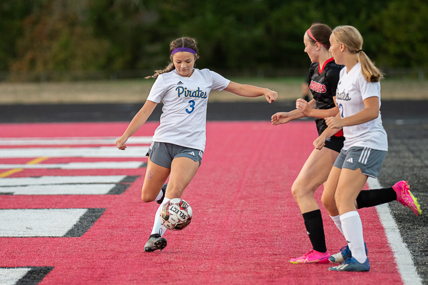 Alyson Terry clears the ball out of the penalty area during Adna's 0-0 tie with Tenino on Sept. 14.