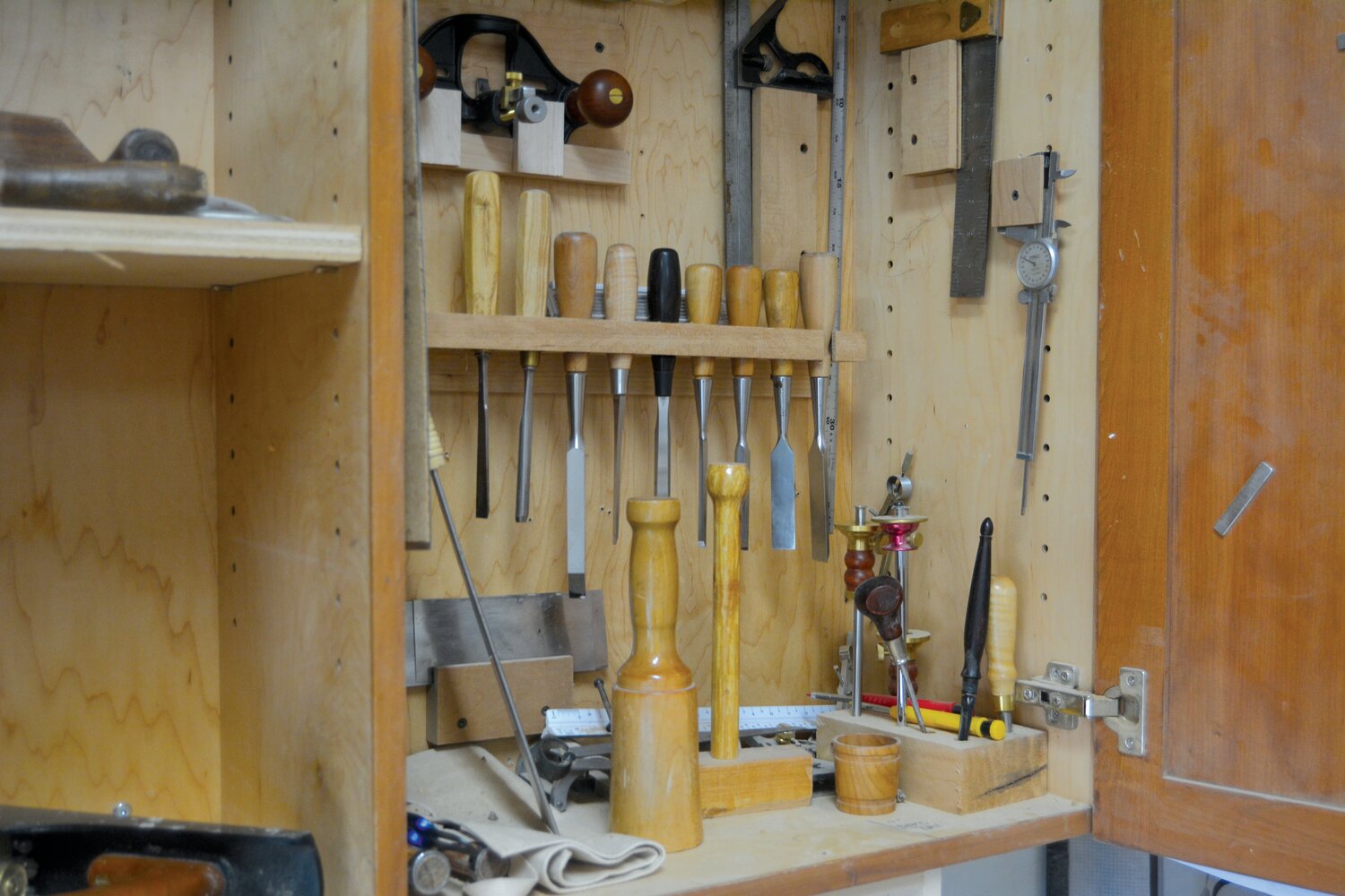 Brian Anderson's tools for crafting furniture and cabinets in his garage.