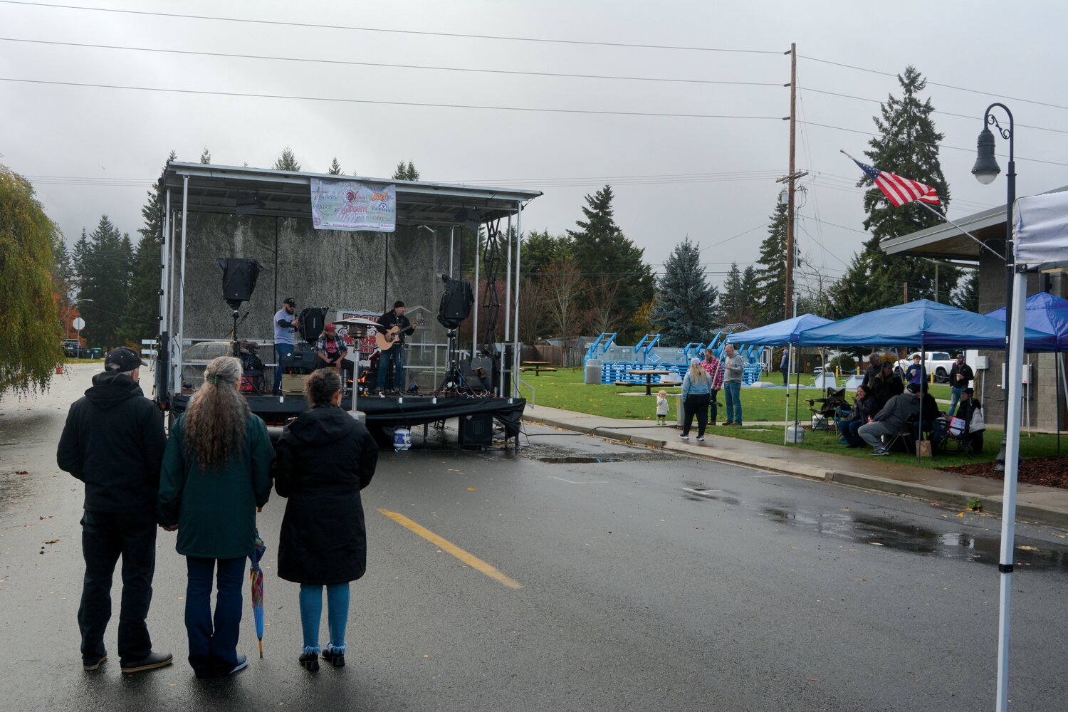Attendees gather outside of the Yelm Community Center to watch a performance by the Hogue & Moore Band on Nov. 11.